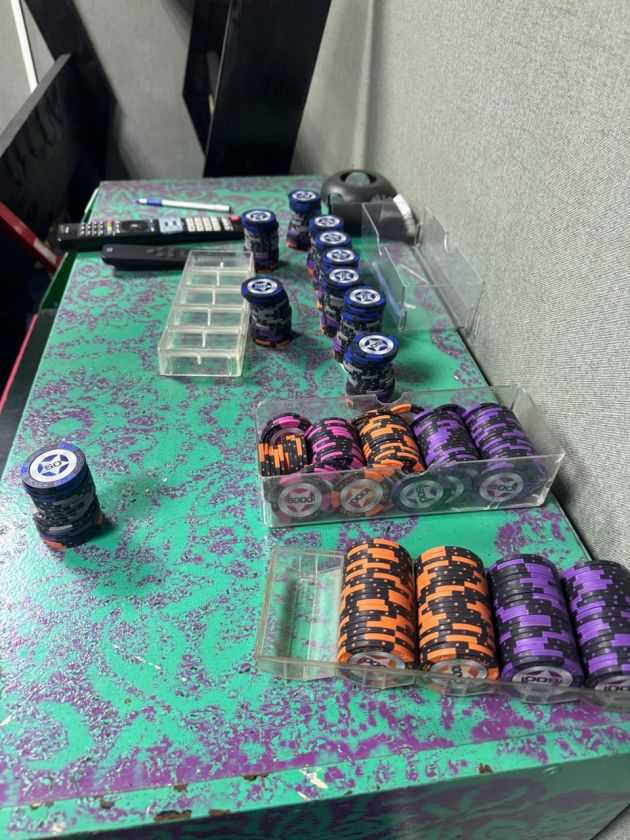 Poker chips seized by police during a raid at a suspected underground casino in Russia’s Telmana.

Poker chips seized by police during a raid at a suspected underground casino in Russia’s Telmana.